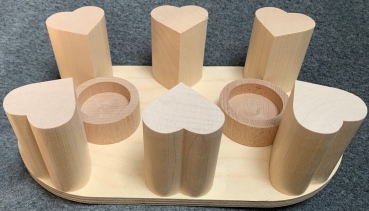 Tee- oder Plattenwärmer aus Holz, mit Rechaudkerzen, Herz